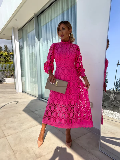 Elaina | Robe Midi Élégante avec Détails en Dentelle