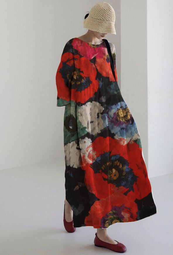 ROSALIA | Robe Midi Artistique avec un Confort Maximum et une Imprimé Floral Intense pour un Look Impactant