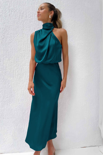 Valeria™ | Robe en satin longue avec col halter