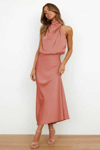 Valeria™ | Robe en satin longue avec col halter