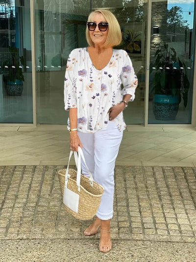 TINA™ | Floral Cotton and Linen Top
