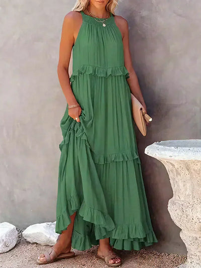 Sarah | Robe maxi avec volants et dos nu (Presque épuisé)
