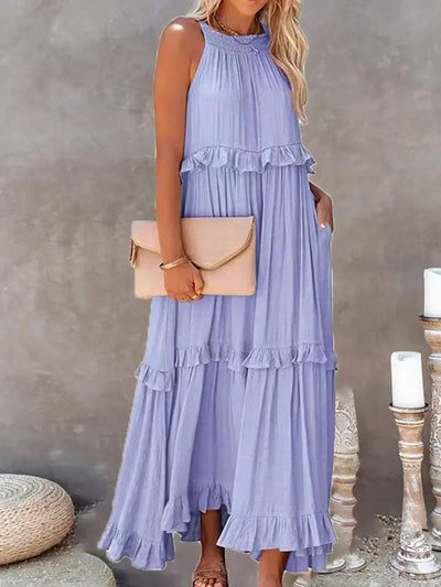 Sarah | Robe maxi avec volants et dos nu (Presque épuisé)