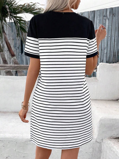Leina™ - Robe Décontractée à Rayures et Imprimé Patchwork Cœur