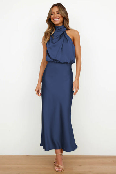 Valeria™ | Robe en satin longue avec col halter