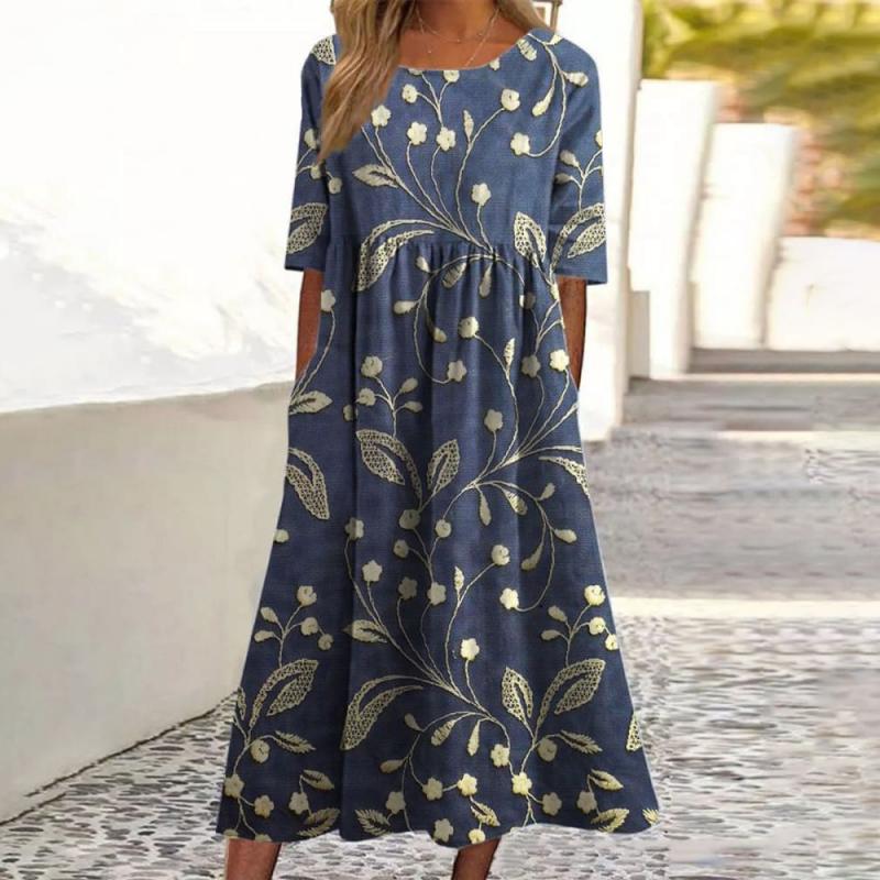 Margit | Robe Midi Florale Brodée Élégante