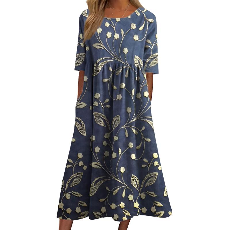 Margit | Robe Midi Florale Brodée Élégante