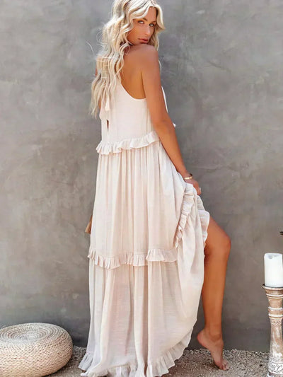 Sarah | Robe maxi avec volants et dos nu (Presque épuisé)