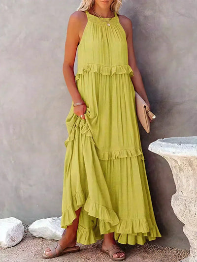 Sarah | Robe maxi avec volants et dos nu (Presque épuisé)