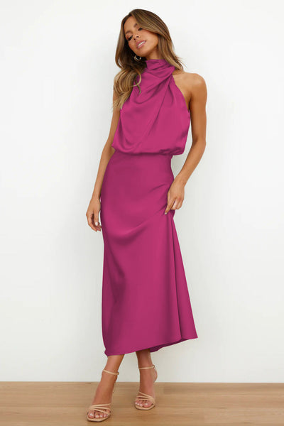 Valeria™ | Robe en satin longue avec col halter