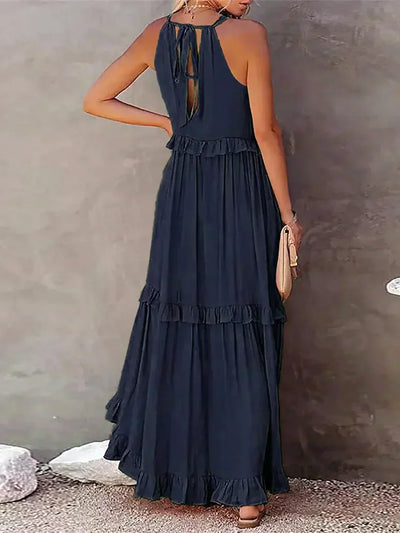 Sarah | Robe maxi avec volants et dos nu (Presque épuisé)