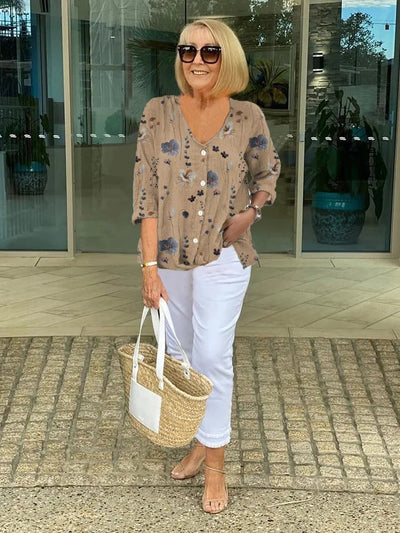 TINA™ | Floral Cotton and Linen Top