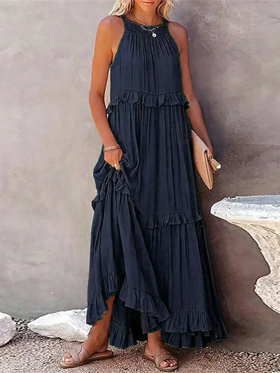 Sarah | Robe maxi avec volants et dos nu (Presque épuisé)