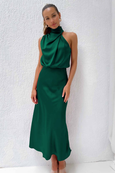 Valeria™ | Robe en satin longue avec col halter