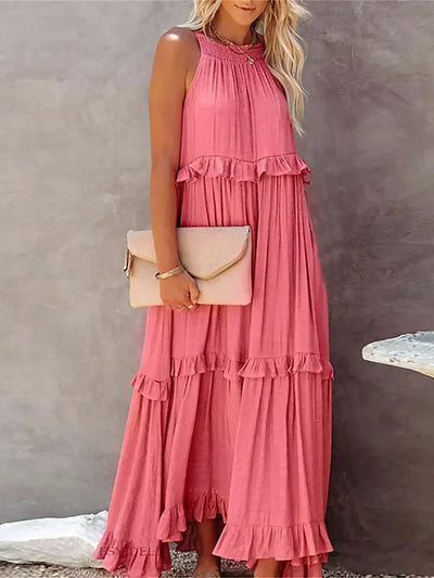 Sarah | Robe maxi avec volants et dos nu (Presque épuisé)