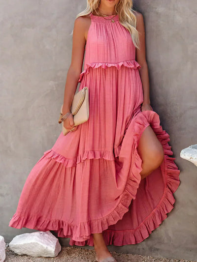 Sarah | Robe maxi avec volants et dos nu (Presque épuisé)