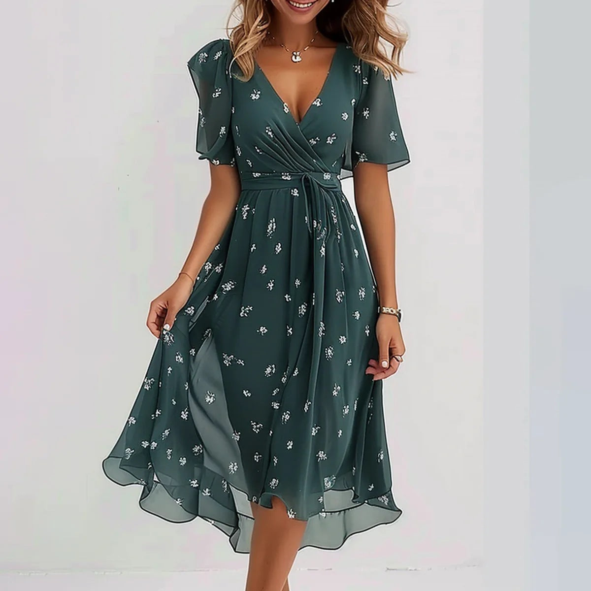 Linne | Robe Midi Fleurie Élégante