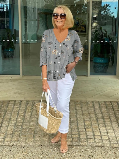 TINA™ | Floral Cotton and Linen Top