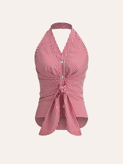 Striped Halter Tie Top