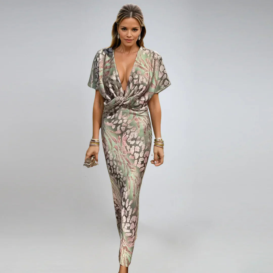 Kelsey - Robe longue avec décolleté en V et finition torsadée