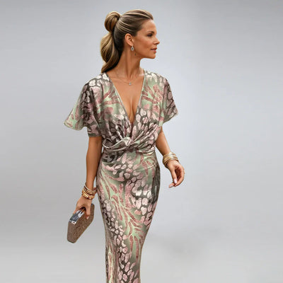 Kelsey - Robe longue avec décolleté en V et finition torsadée