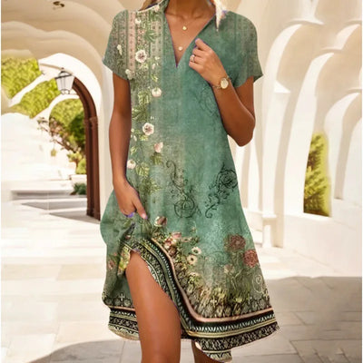 Carla™ | Robe Fleurie À Col V Avec Boutons Élégante