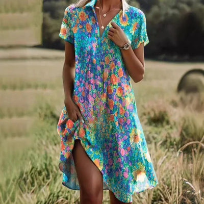 Carla™ | Robe Fleurie À Col V Avec Boutons Élégante
