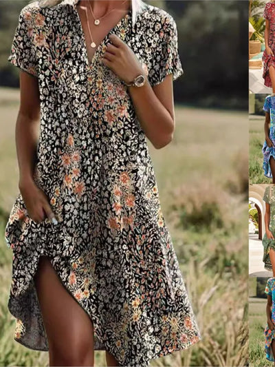 Carla™ | Robe Fleurie À Col V Avec Boutons Élégante