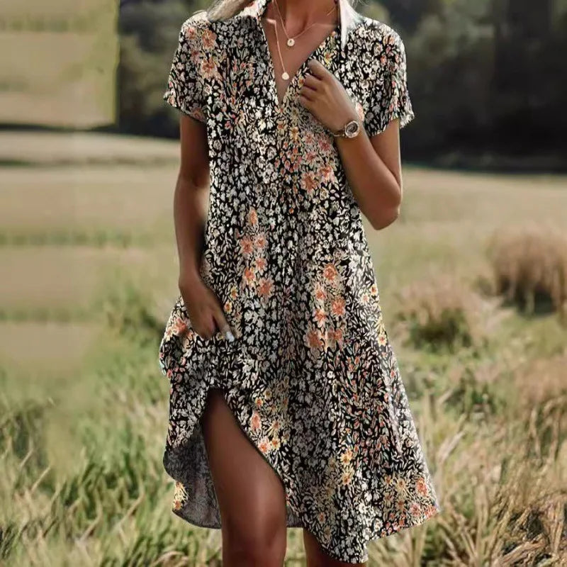 Carla™ | Robe Fleurie À Col V Avec Boutons Élégante