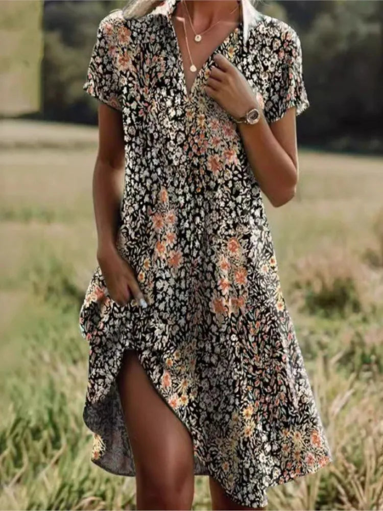 Carla™ | Robe Fleurie À Col V Avec Boutons Élégante