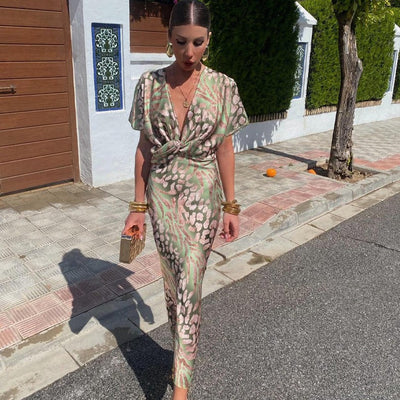 Kelsey - Robe longue avec décolleté en V et finition torsadée