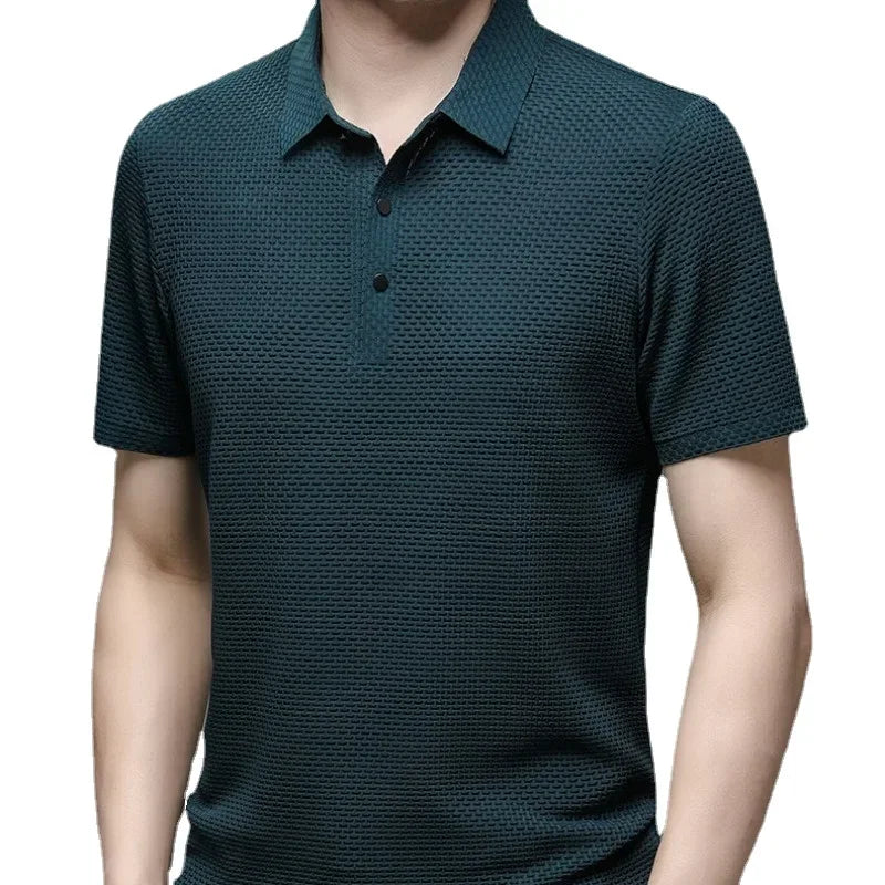 Nouvelle Polo Tee Shirt à Manches Courtes pour Hommes été - T-shirt en Soie Glacée Respirante Mode Affaires Vêtements de Marque pour Hommes