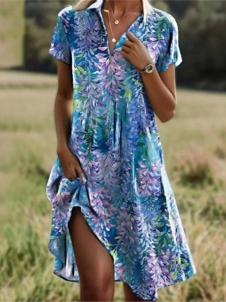 Carla™ | Robe Fleurie À Col V Avec Boutons Élégante
