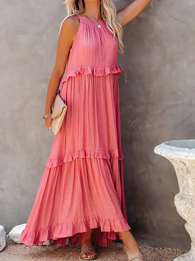 Sarah | Robe maxi avec volants et dos nu (Presque épuisé)