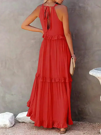 Sarah | Robe maxi avec volants et dos nu (Presque épuisé)