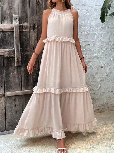 Sarah | Robe maxi avec volants et dos nu (Presque épuisé)