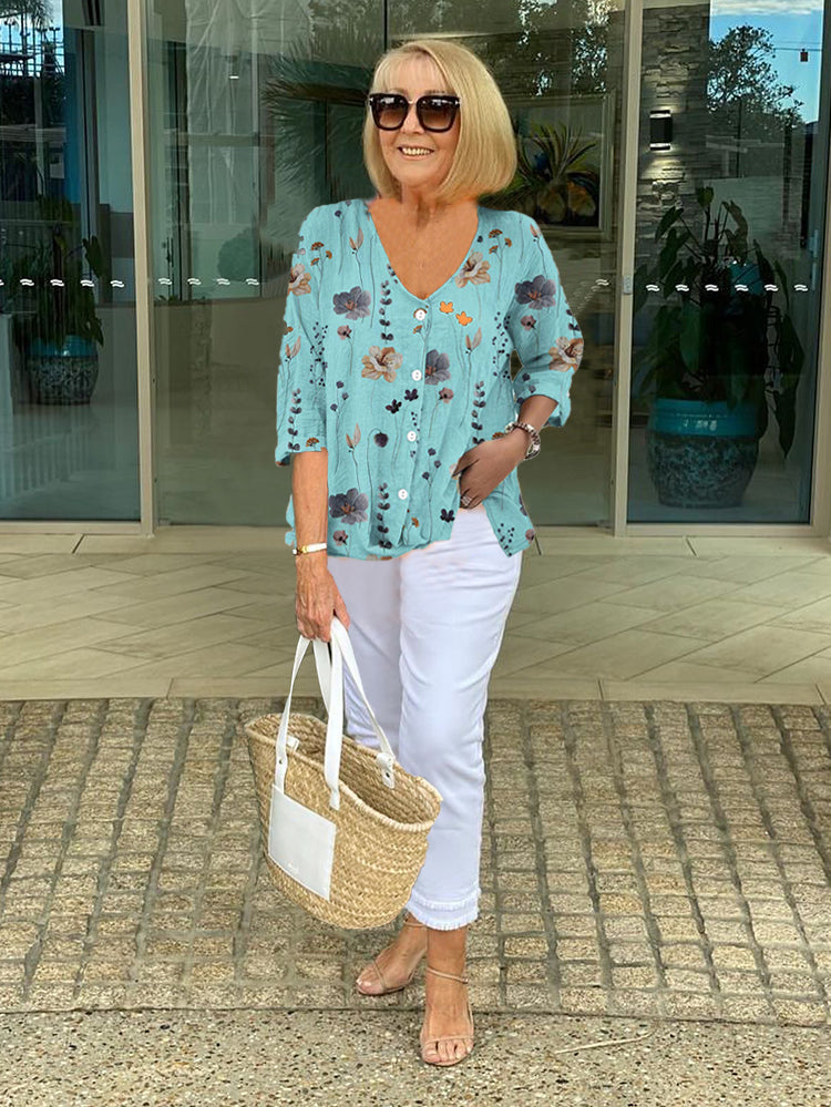 TINA™ | Floral Cotton and Linen Top