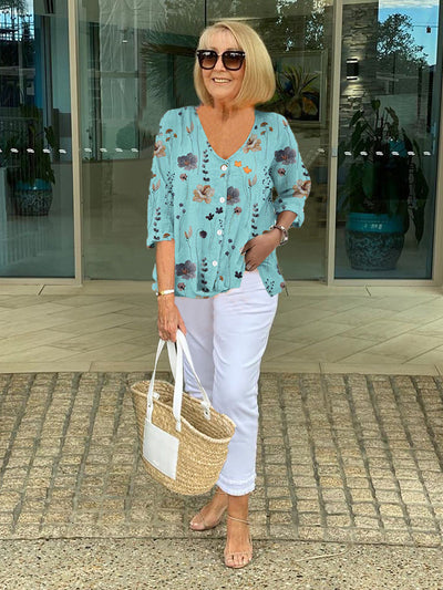 TINA™ | Floral Cotton and Linen Top