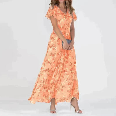 Marit | Robe Maxi Fleurie à Col V Élégante