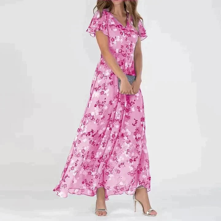 Marit | Robe Maxi Fleurie à Col V Élégante